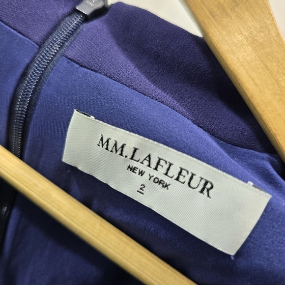 MM Lafleur Dress Womens 2 Blue V Neck Quarter Sleeve Knee Length Sheath Office - Picture 3 of 13